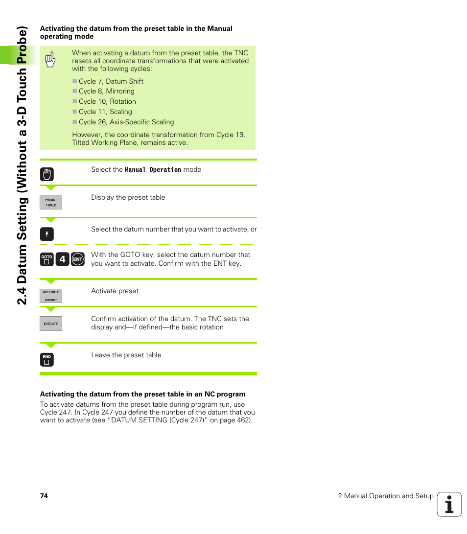 4 d a tu m set ting (without a 3-d t ouc h pr obe) | HEIDENHAIN iTNC 530 (340 49x-02) User Manual | Page 74 / 689