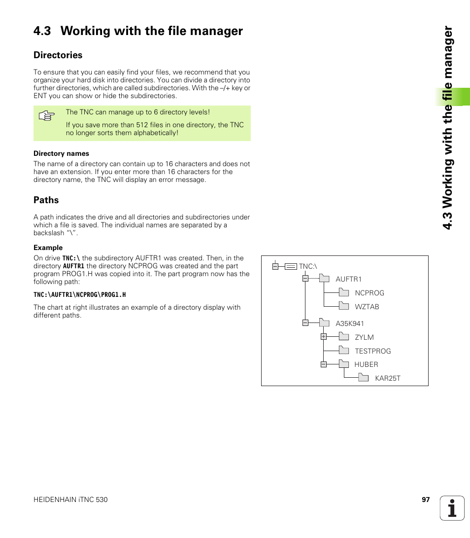 3 working with the file manager, Directories, Paths | HEIDENHAIN iTNC 530 (340 49x-02) User Manual | Page 97 / 689