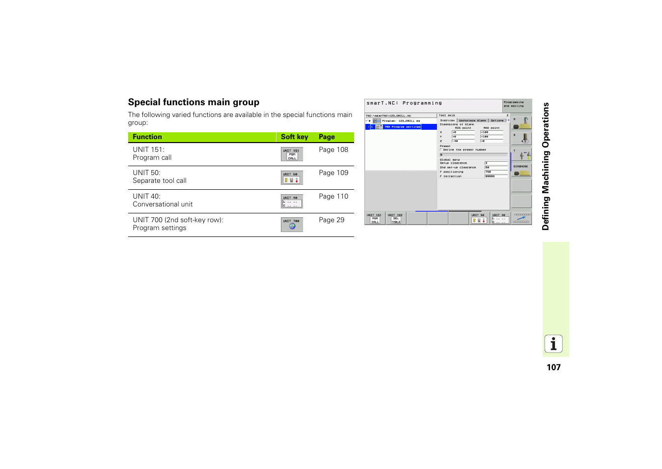 Special functions main group | HEIDENHAIN iTNC 530 (340 49x-02) Pilot User Manual | Page 107 / 151