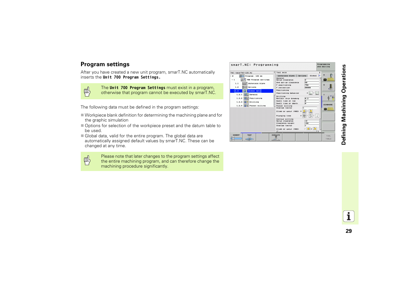 Program settings | HEIDENHAIN iTNC 530 (340 49x-02) Pilot User Manual | Page 29 / 151