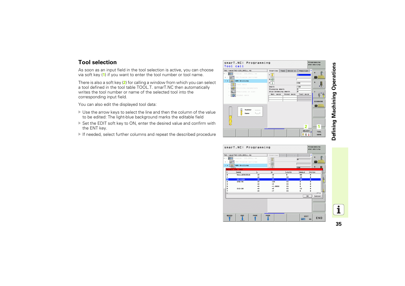 Tool selection | HEIDENHAIN iTNC 530 (340 49x-02) Pilot User Manual | Page 35 / 151