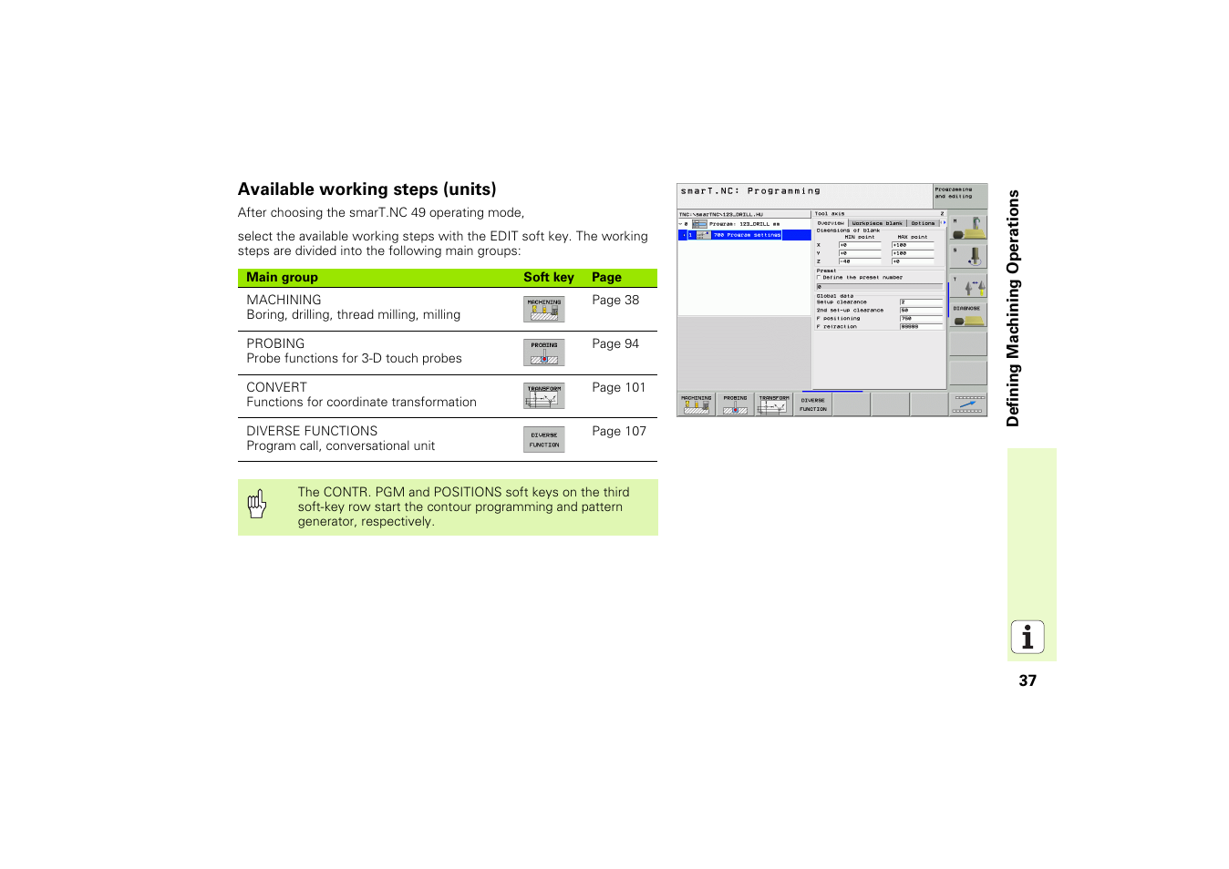 Available working steps (units) | HEIDENHAIN iTNC 530 (340 49x-02) Pilot User Manual | Page 37 / 151