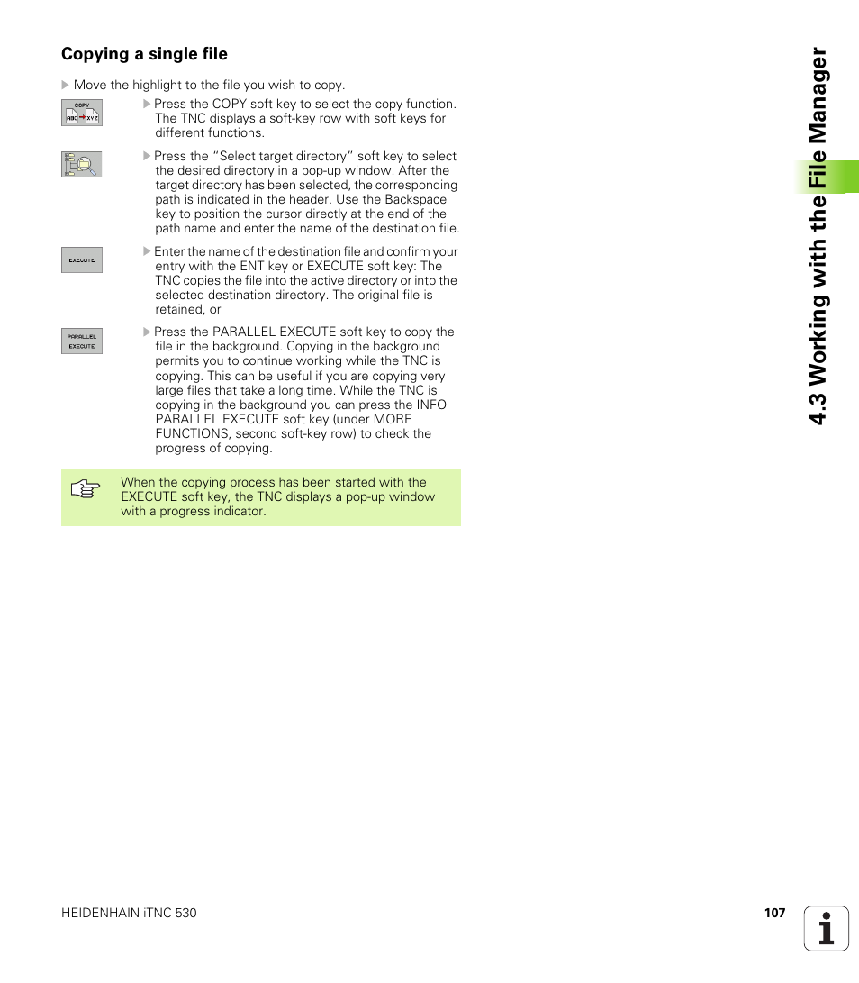 Copying a single file, 3 w o rk ing with the file manag e r | HEIDENHAIN iTNC 530 (340 49x-02) ISO programming User Manual | Page 107 / 623