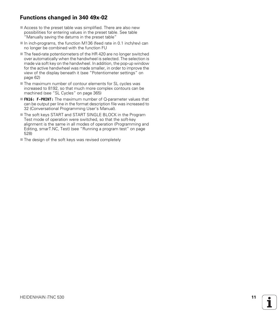 Functions changed in 340 49x-02 | HEIDENHAIN iTNC 530 (340 49x-02) ISO programming User Manual | Page 11 / 623