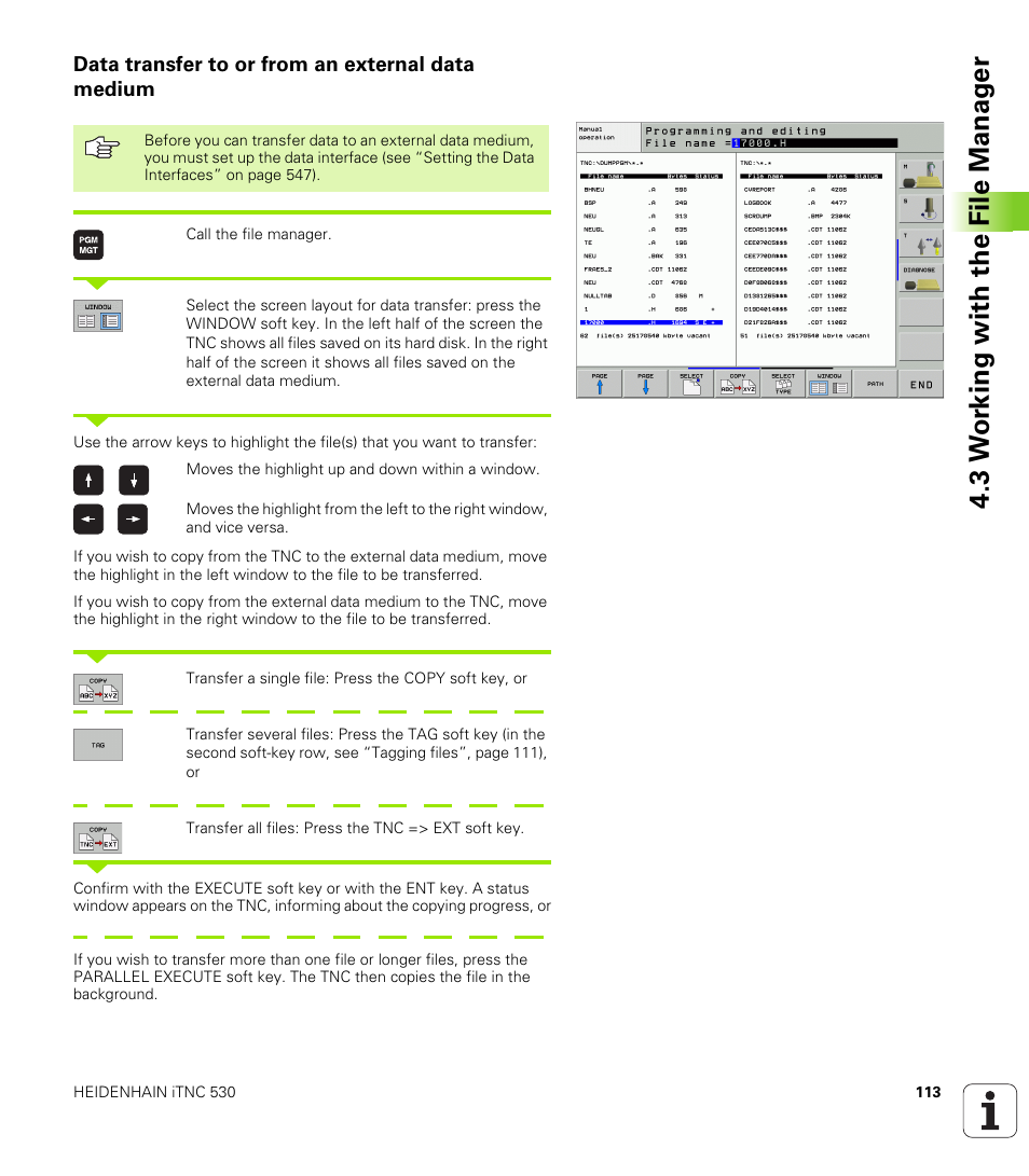 Data transfer to or from an external data medium, 3 w o rk ing with the file manag e r | HEIDENHAIN iTNC 530 (340 49x-02) ISO programming User Manual | Page 113 / 623