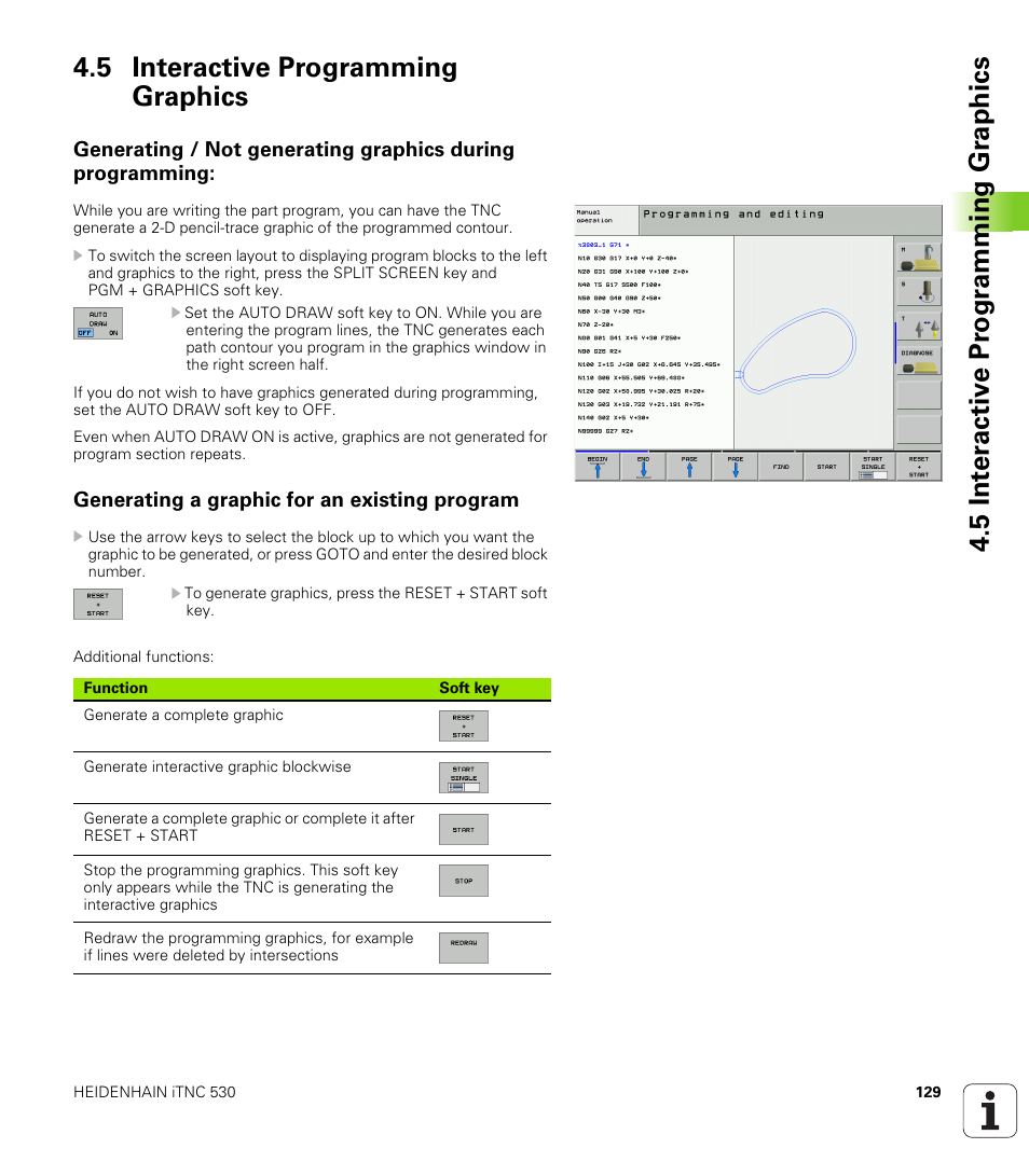 5 interactive programming graphics, Generating a graphic for an existing program | HEIDENHAIN iTNC 530 (340 49x-02) ISO programming User Manual | Page 129 / 623