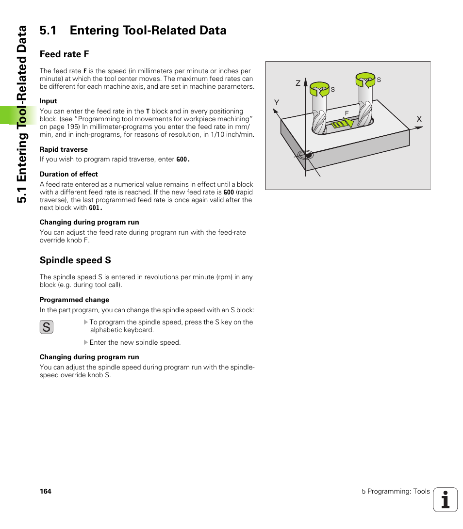 1 entering tool-related data, Feed rate f, Spindle speed s | HEIDENHAIN iTNC 530 (340 49x-02) ISO programming User Manual | Page 164 / 623