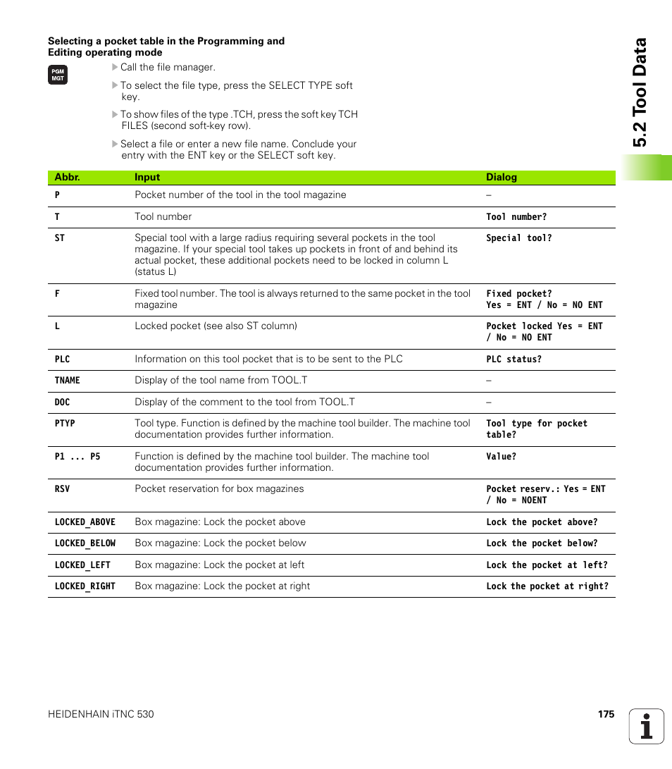 2 t ool d a ta | HEIDENHAIN iTNC 530 (340 49x-02) ISO programming User Manual | Page 175 / 623