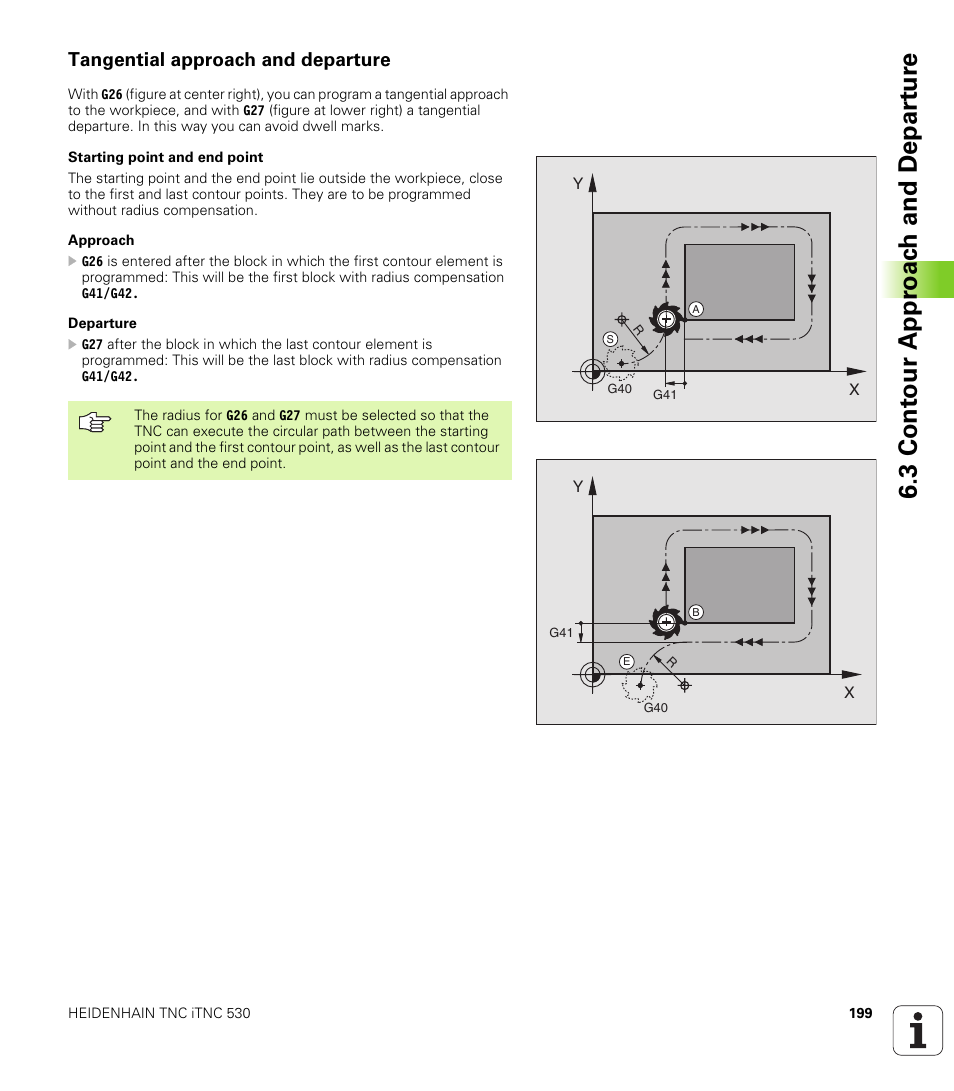 Tangential approach and departure, 3 cont our appr oac h and depar tur e | HEIDENHAIN iTNC 530 (340 49x-02) ISO programming User Manual | Page 199 / 623
