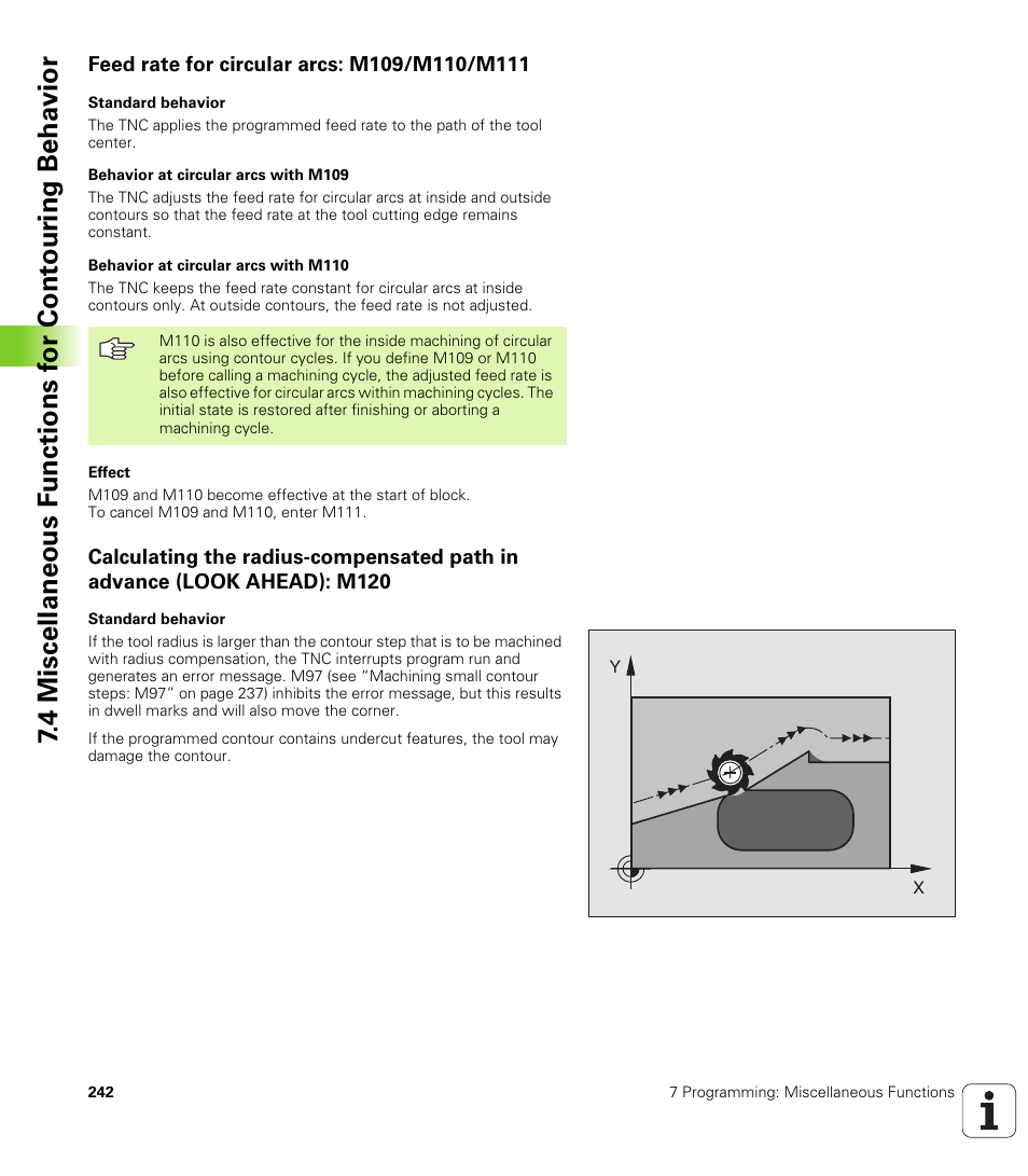 Feed rate for circular arcs: m109/m110/m111 | HEIDENHAIN iTNC 530 (340 49x-02) ISO programming User Manual | Page 242 / 623