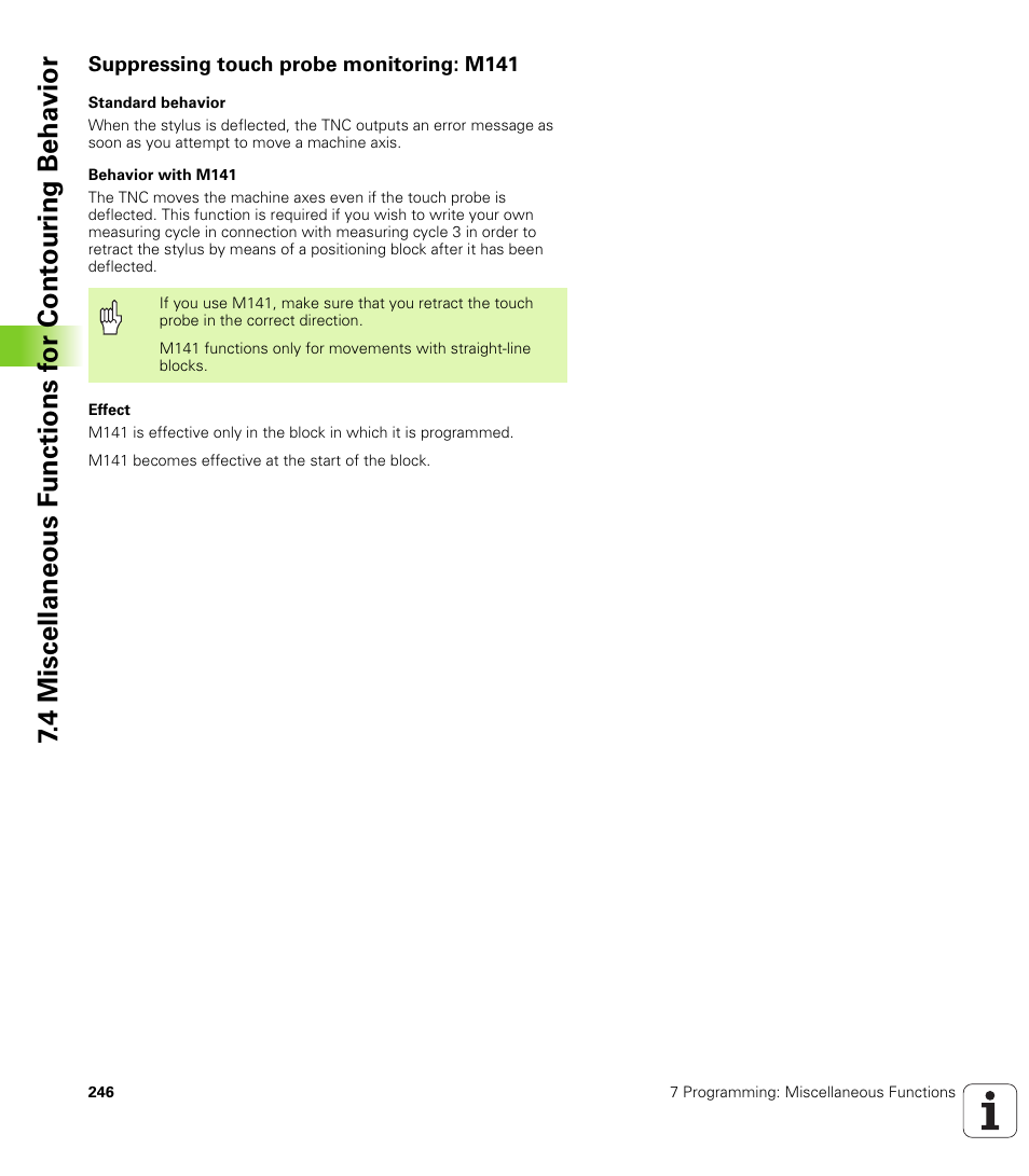 Suppressing touch probe monitoring: m141 | HEIDENHAIN iTNC 530 (340 49x-02) ISO programming User Manual | Page 246 / 623
