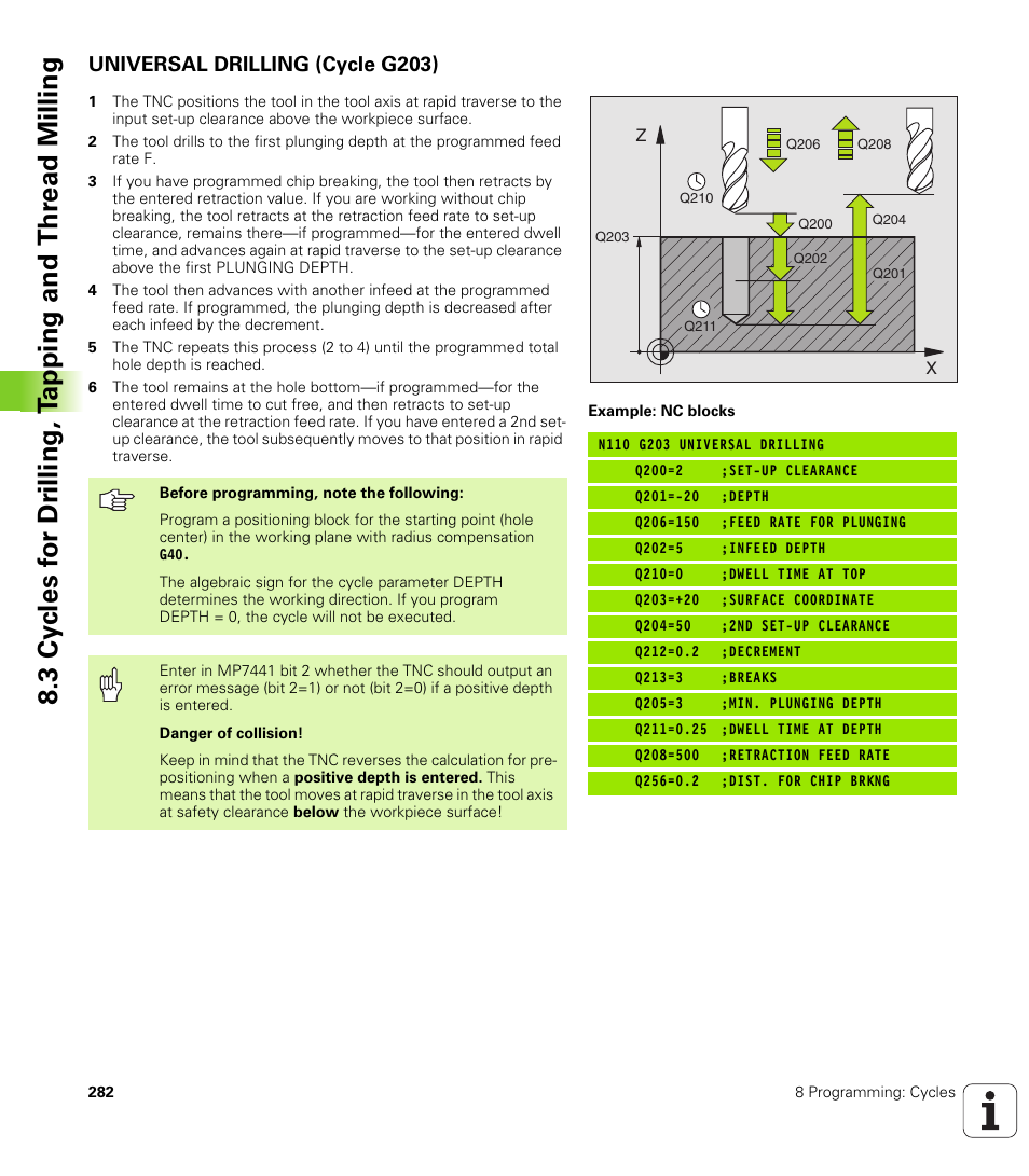 Universal drilling (cycle g203) | HEIDENHAIN iTNC 530 (340 49x-02) ISO programming User Manual | Page 282 / 623