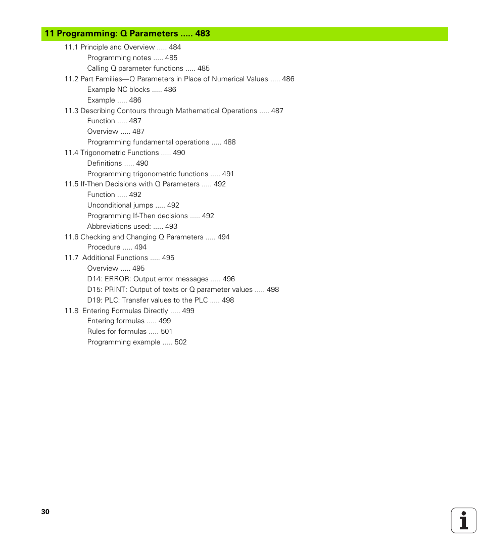 11 programming: q parameters, Programming: q parameters | HEIDENHAIN iTNC 530 (340 49x-02) ISO programming User Manual | Page 30 / 623
