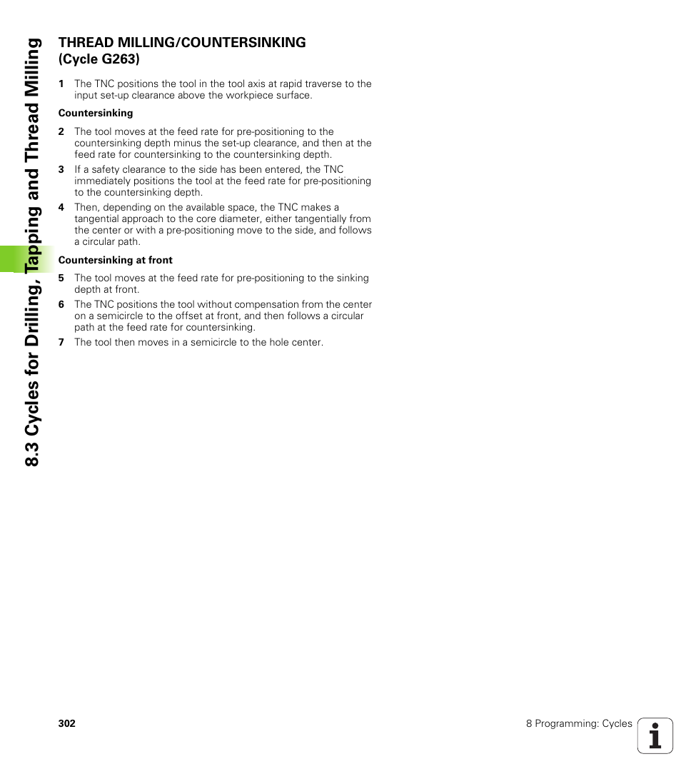 Thread milling/countersinking (cycle g263) | HEIDENHAIN iTNC 530 (340 49x-02) ISO programming User Manual | Page 302 / 623