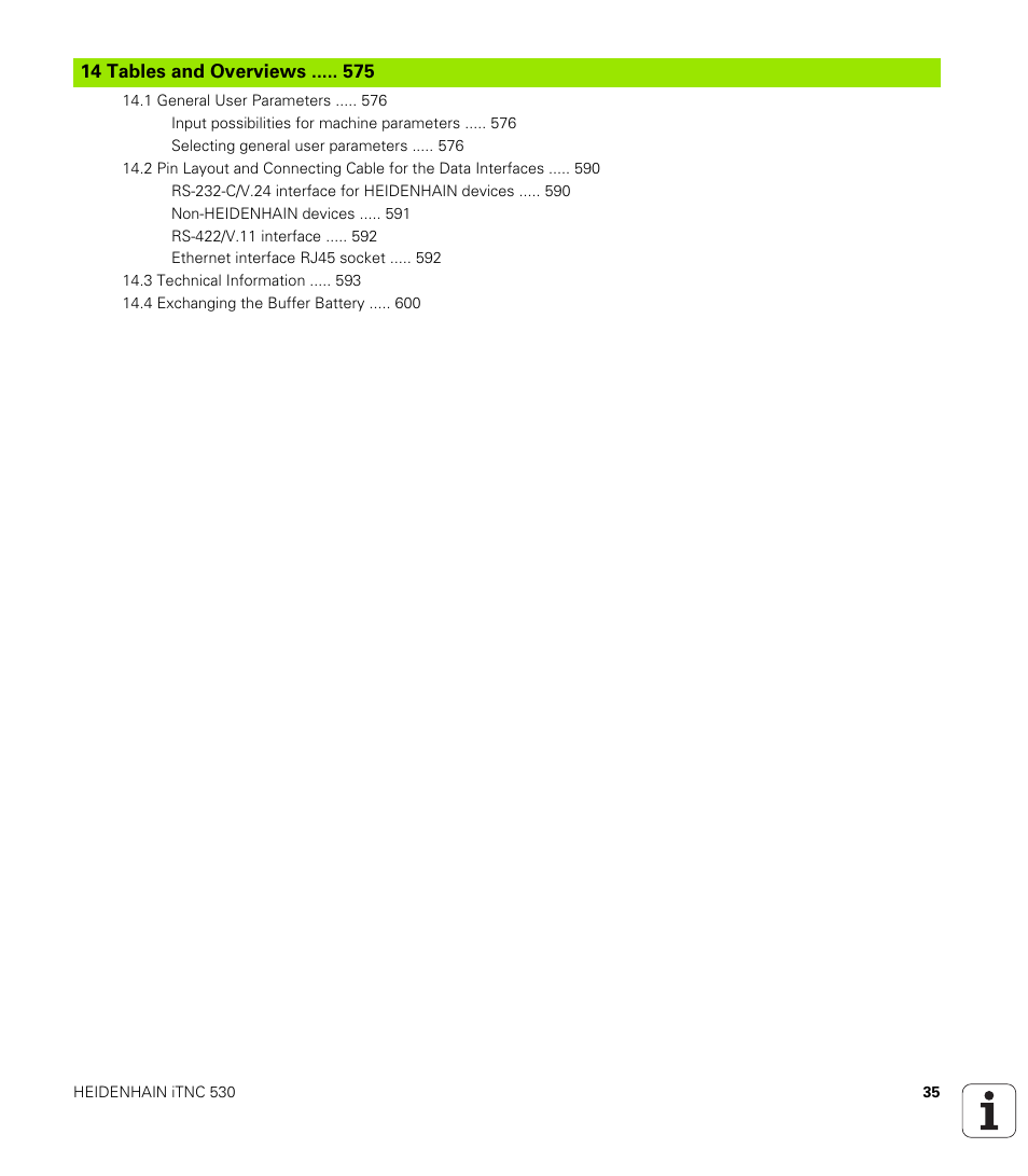 14 tables and overviews, Tables and overviews | HEIDENHAIN iTNC 530 (340 49x-02) ISO programming User Manual | Page 35 / 623