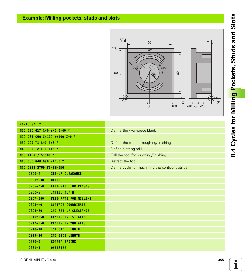 Example: milling pockets, studs and slots | HEIDENHAIN iTNC 530 (340 49x-02) ISO programming User Manual | Page 355 / 623