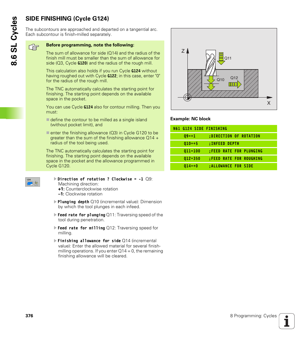 Side finishing (cycle g124), 6 sl cy cles | HEIDENHAIN iTNC 530 (340 49x-02) ISO programming User Manual | Page 376 / 623