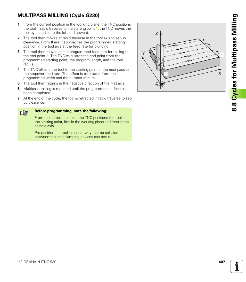 Multipass milling (cycle g230) | HEIDENHAIN iTNC 530 (340 49x-02) ISO programming User Manual | Page 407 / 623