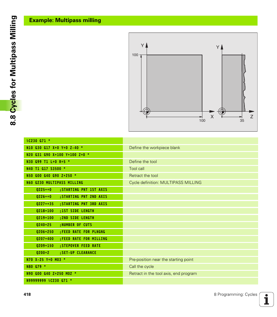 Example: multipass milling | HEIDENHAIN iTNC 530 (340 49x-02) ISO programming User Manual | Page 418 / 623