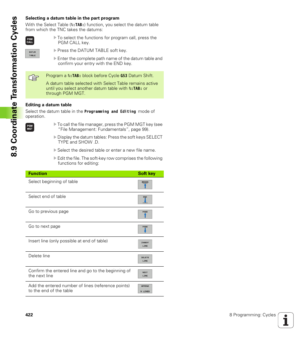 9 coor di na te t ra n s for m a ti on cy cle s | HEIDENHAIN iTNC 530 (340 49x-02) ISO programming User Manual | Page 422 / 623