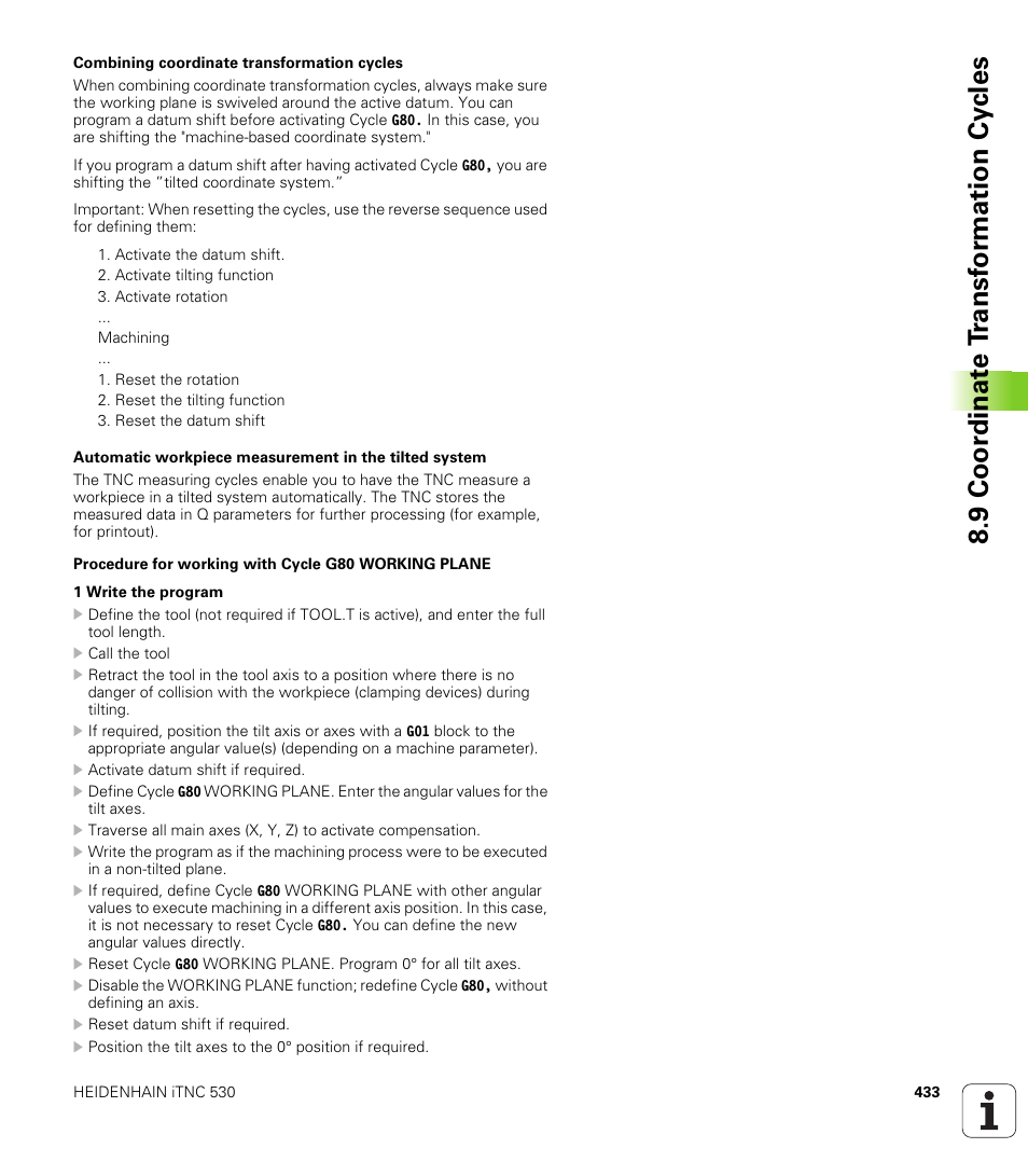 9 coor di na te t ra n s for m a ti on cy cle s | HEIDENHAIN iTNC 530 (340 49x-02) ISO programming User Manual | Page 433 / 623