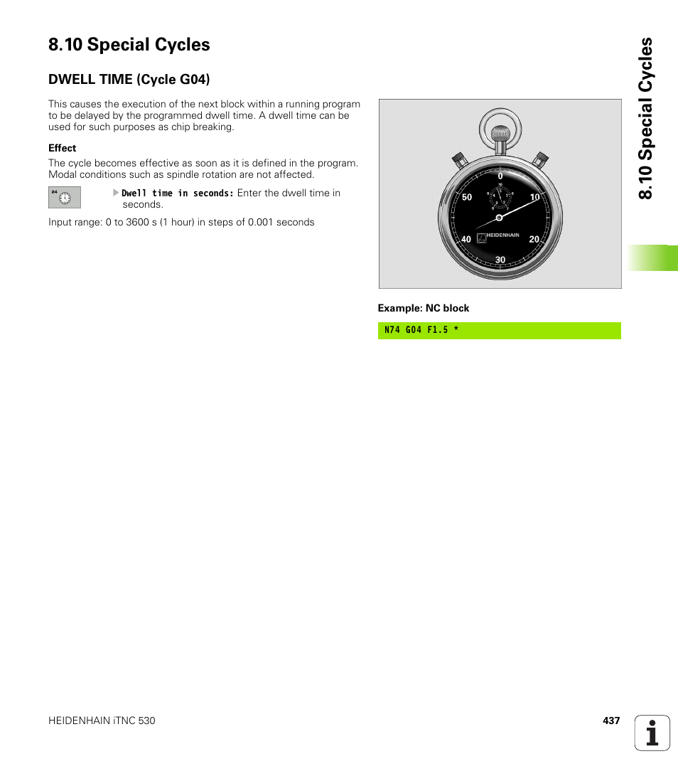 10 special cycles, Dwell time (cycle g04) | HEIDENHAIN iTNC 530 (340 49x-02) ISO programming User Manual | Page 437 / 623