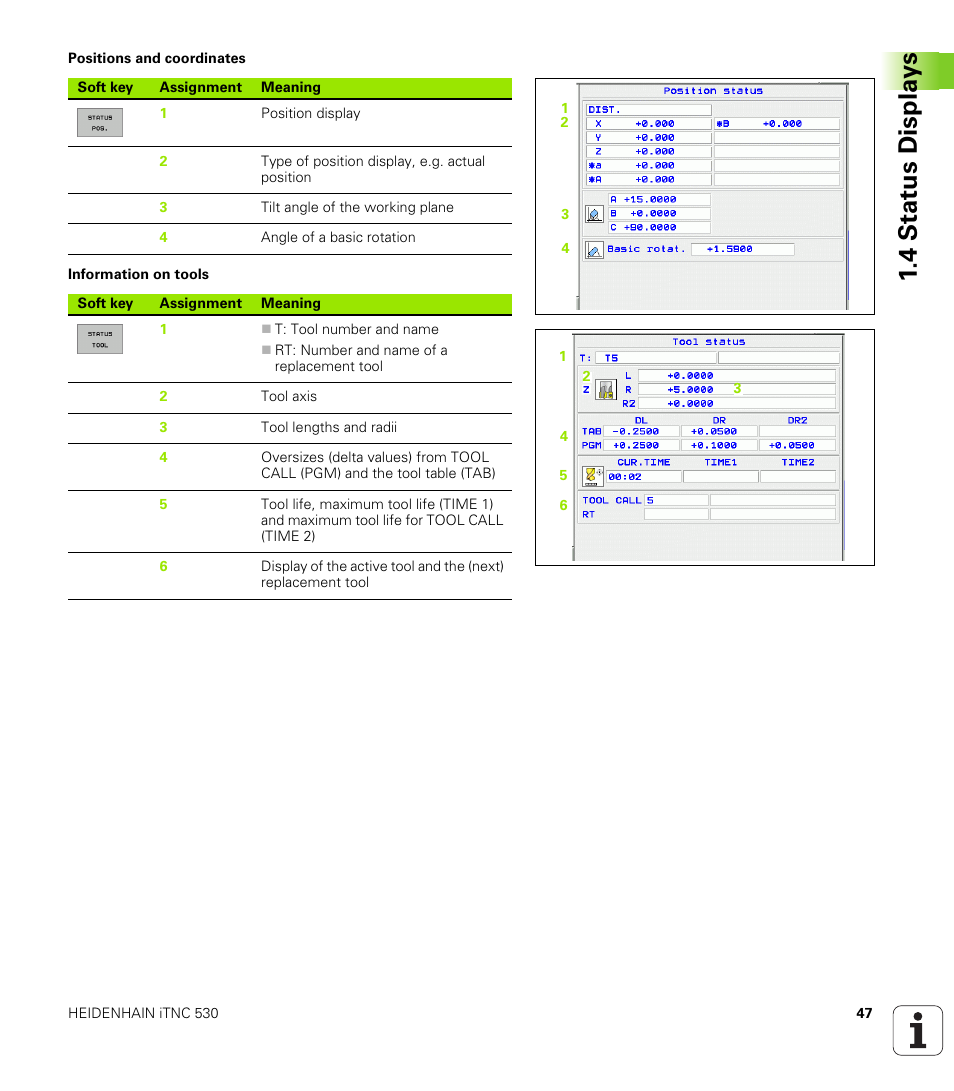 4 stat us displa ys | HEIDENHAIN iTNC 530 (340 49x-02) ISO programming User Manual | Page 47 / 623