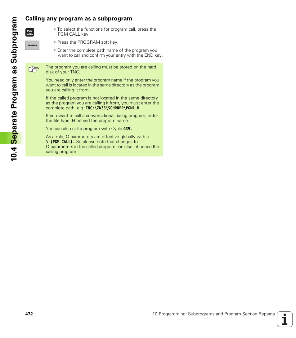 Calling any program as a subprogram, 10 .4 separ a te pr ogr am as subpr ogr am | HEIDENHAIN iTNC 530 (340 49x-02) ISO programming User Manual | Page 472 / 623