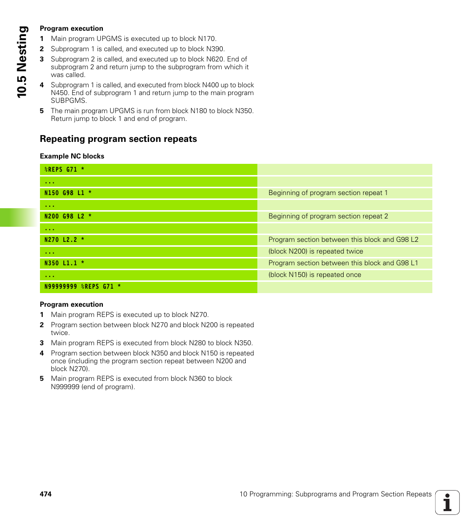 Repeating program section repeats, 10 .5 nesting | HEIDENHAIN iTNC 530 (340 49x-02) ISO programming User Manual | Page 474 / 623