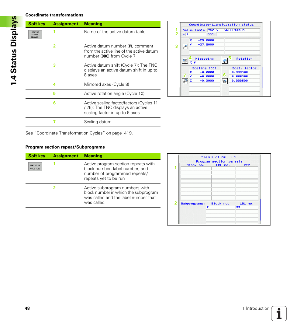 4 stat us displa ys | HEIDENHAIN iTNC 530 (340 49x-02) ISO programming User Manual | Page 48 / 623