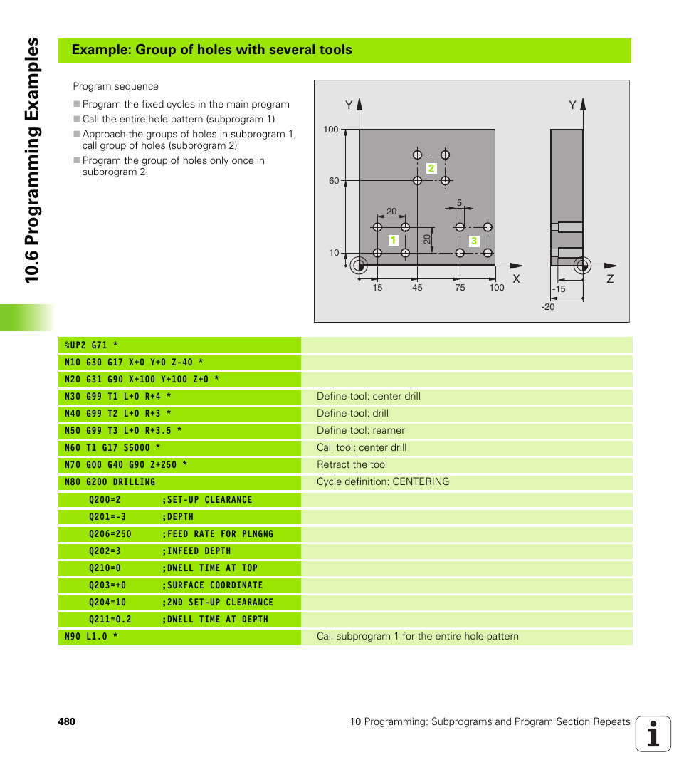 10 .6 pr ogr amming examples, Example: group of holes with several tools | HEIDENHAIN iTNC 530 (340 49x-02) ISO programming User Manual | Page 480 / 623
