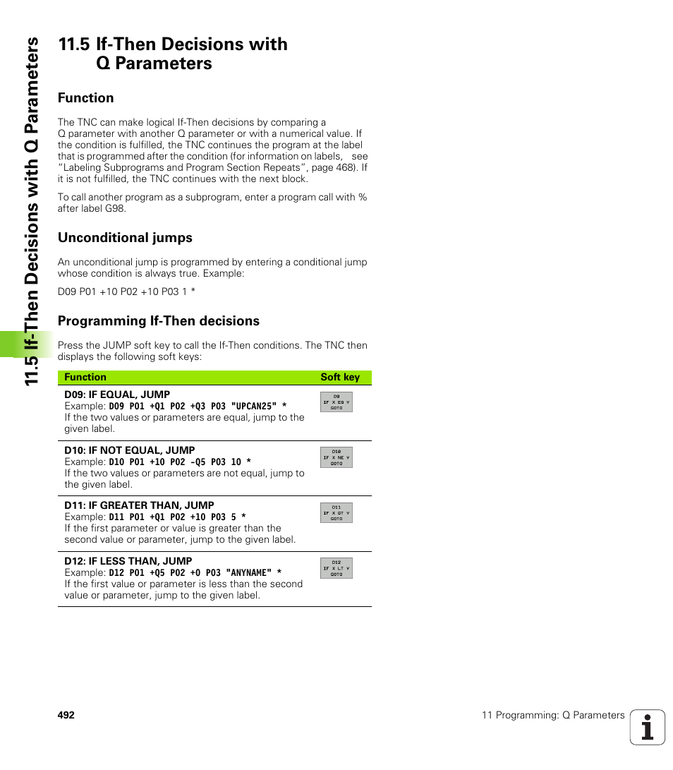 5 if-then decisions with q parameters, Function, Unconditional jumps | Programming if-then decisions | HEIDENHAIN iTNC 530 (340 49x-02) ISO programming User Manual | Page 492 / 623