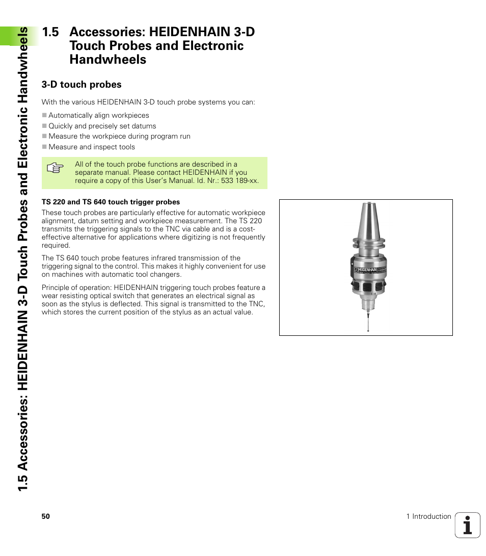 D touch probes | HEIDENHAIN iTNC 530 (340 49x-02) ISO programming User Manual | Page 50 / 623