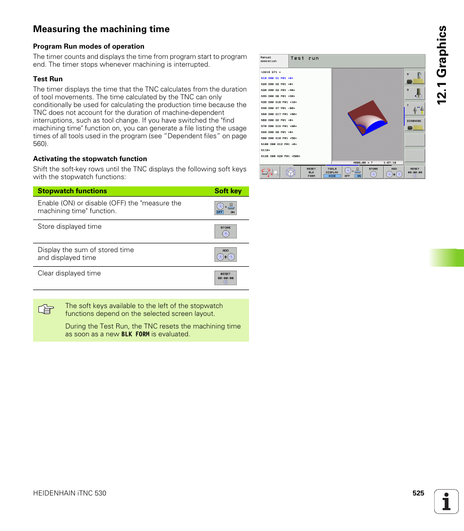 Measuring the machining time, 1 gr ap hics | HEIDENHAIN iTNC 530 (340 49x-02) ISO programming User Manual | Page 525 / 623