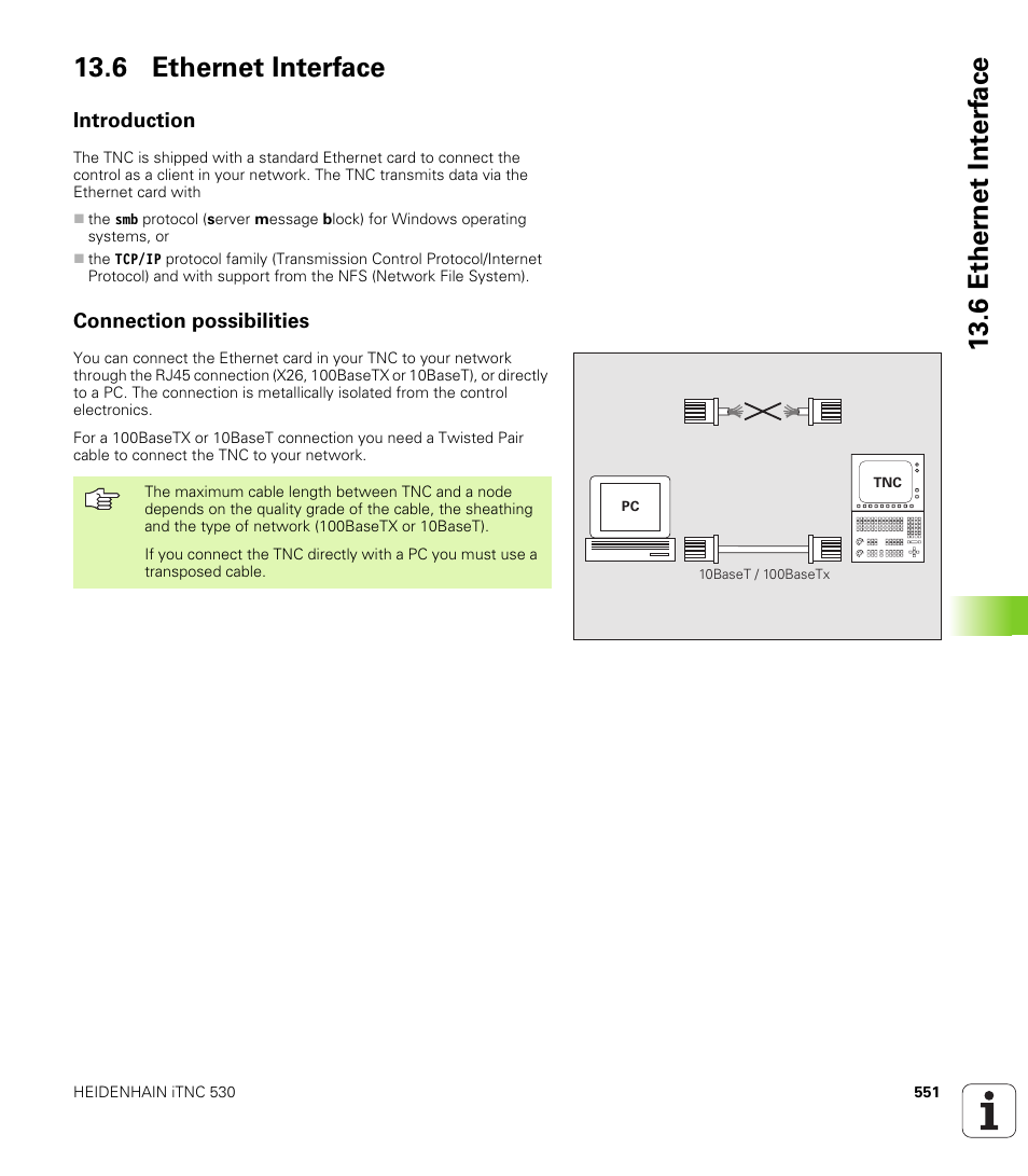 6 ethernet interface, Introduction, Connection possibilities | 6 ether n et int e rf ace 13.6 ethernet interface | HEIDENHAIN iTNC 530 (340 49x-02) ISO programming User Manual | Page 551 / 623