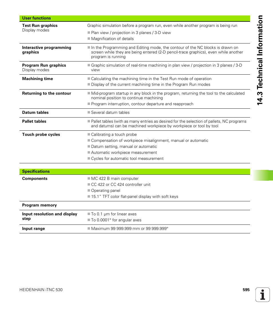 3 t e c hnical inf o rm ation | HEIDENHAIN iTNC 530 (340 49x-02) ISO programming User Manual | Page 595 / 623