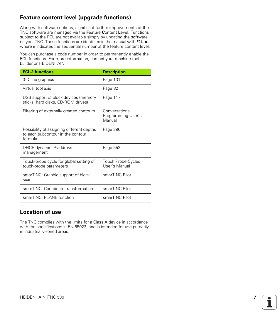 Feature content level (upgrade functions), Location of use | HEIDENHAIN iTNC 530 (340 49x-02) ISO programming User Manual | Page 7 / 623
