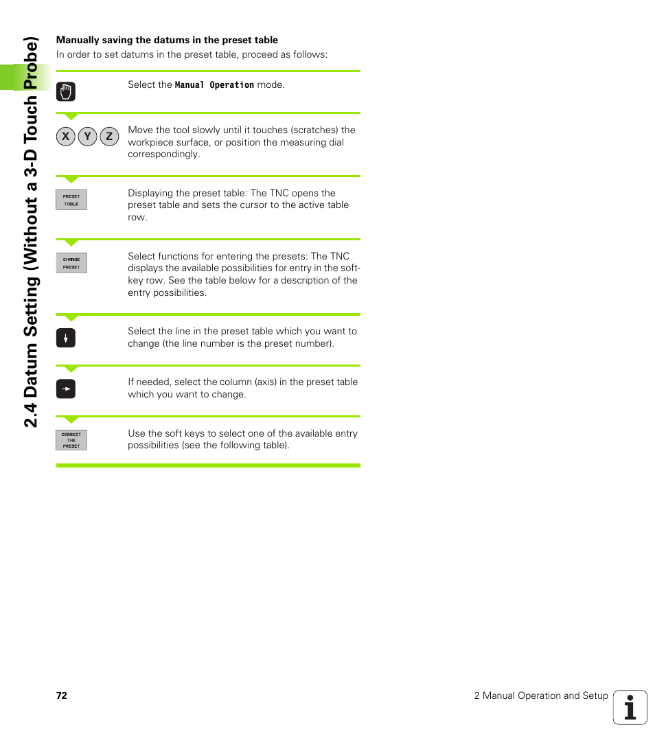 4 d a tu m set ting (without a 3-d t ouc h pr obe) | HEIDENHAIN iTNC 530 (340 49x-02) ISO programming User Manual | Page 72 / 623