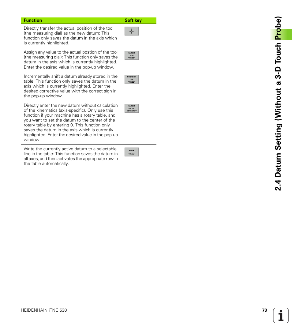 4 d a tu m set ting (without a 3-d t ouc h pr obe) | HEIDENHAIN iTNC 530 (340 49x-02) ISO programming User Manual | Page 73 / 623