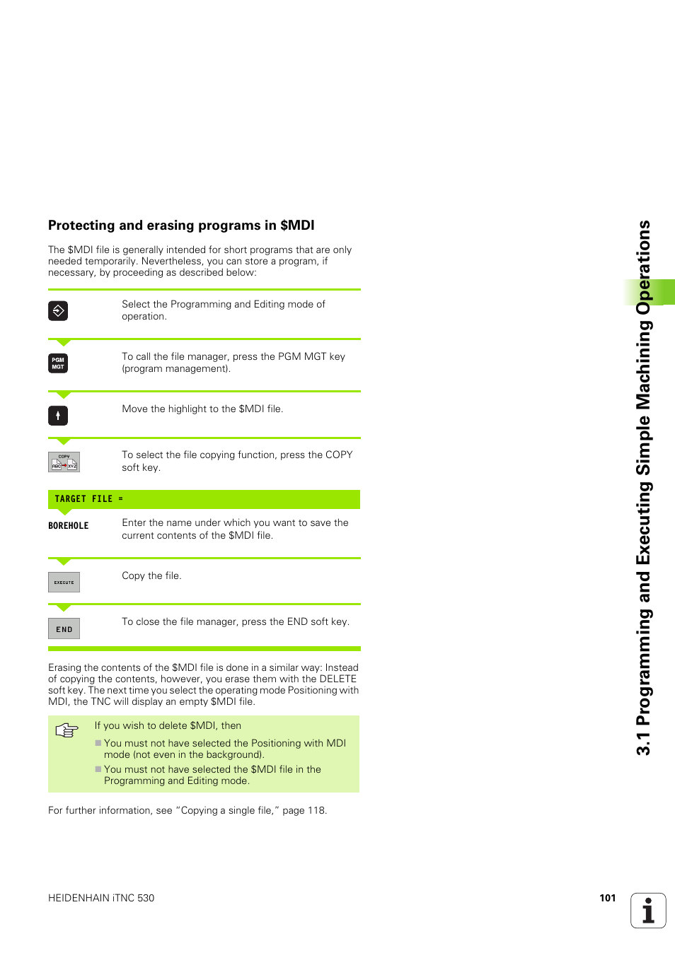 Protecting and erasing programs in $mdi | HEIDENHAIN iTNC 530 (340 49x-03) User Manual | Page 101 / 753