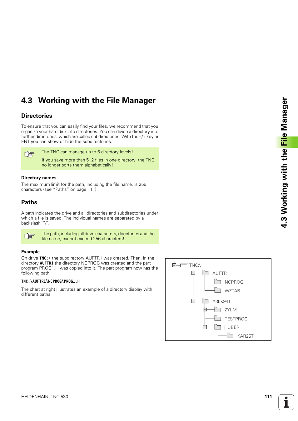 3 working with the file manager, Directories, Paths | HEIDENHAIN iTNC 530 (340 49x-03) User Manual | Page 111 / 753