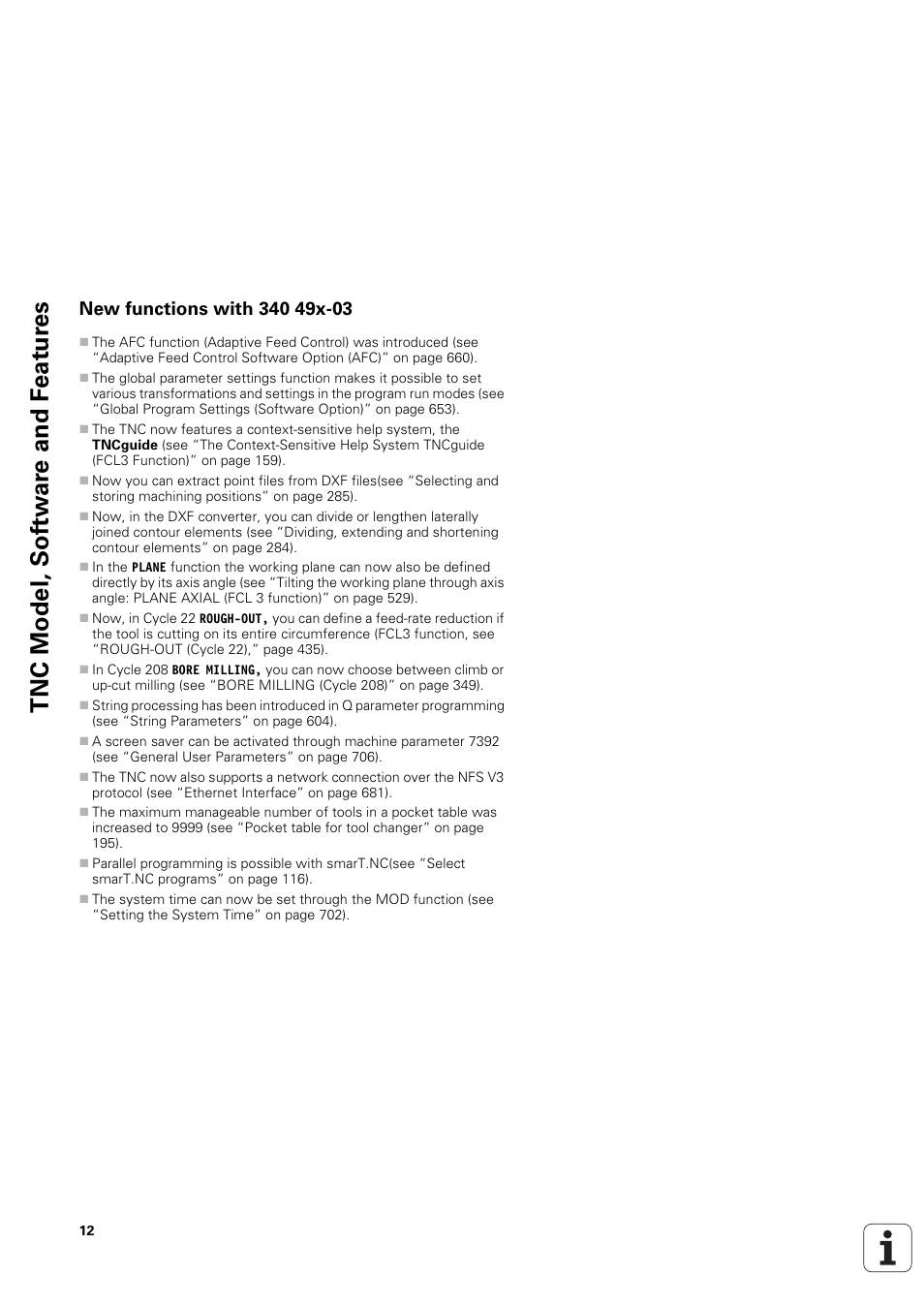 New functions with 340 49x-03, Tnc model, sof tw a re and f eat ur es | HEIDENHAIN iTNC 530 (340 49x-03) User Manual | Page 12 / 753