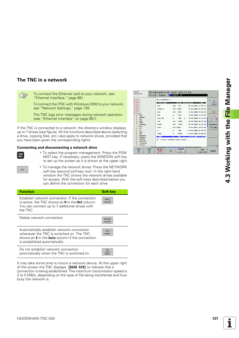 The tnc in a network, 3 w o rk ing with the file manag e r | HEIDENHAIN iTNC 530 (340 49x-03) User Manual | Page 127 / 753