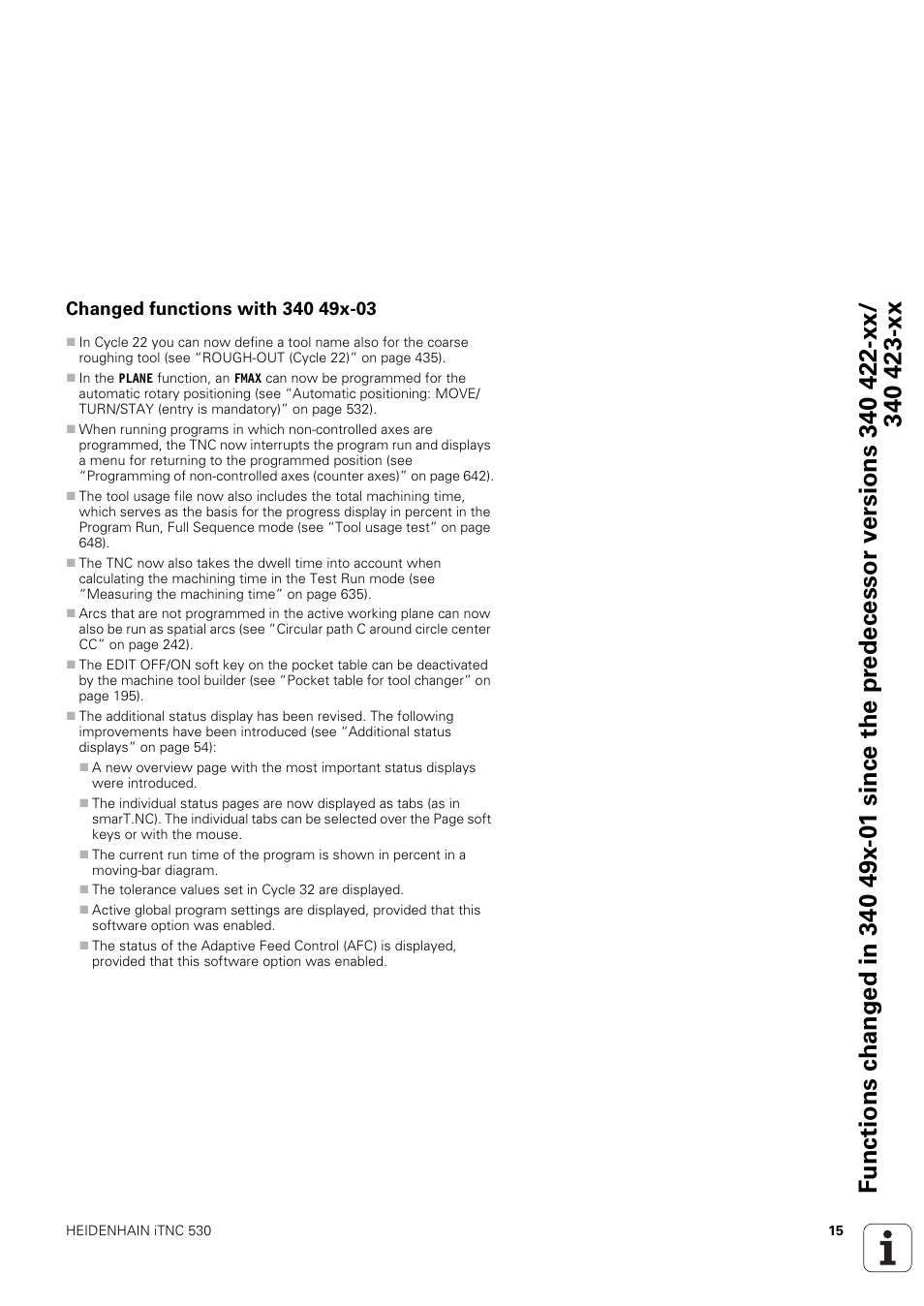 Changed functions with 340 49x-03 | HEIDENHAIN iTNC 530 (340 49x-03) User Manual | Page 15 / 753