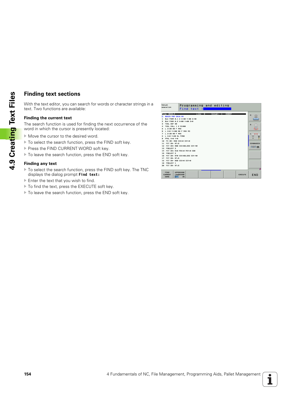 Finding text sections, 9 cr eating t ext files | HEIDENHAIN iTNC 530 (340 49x-03) User Manual | Page 154 / 753