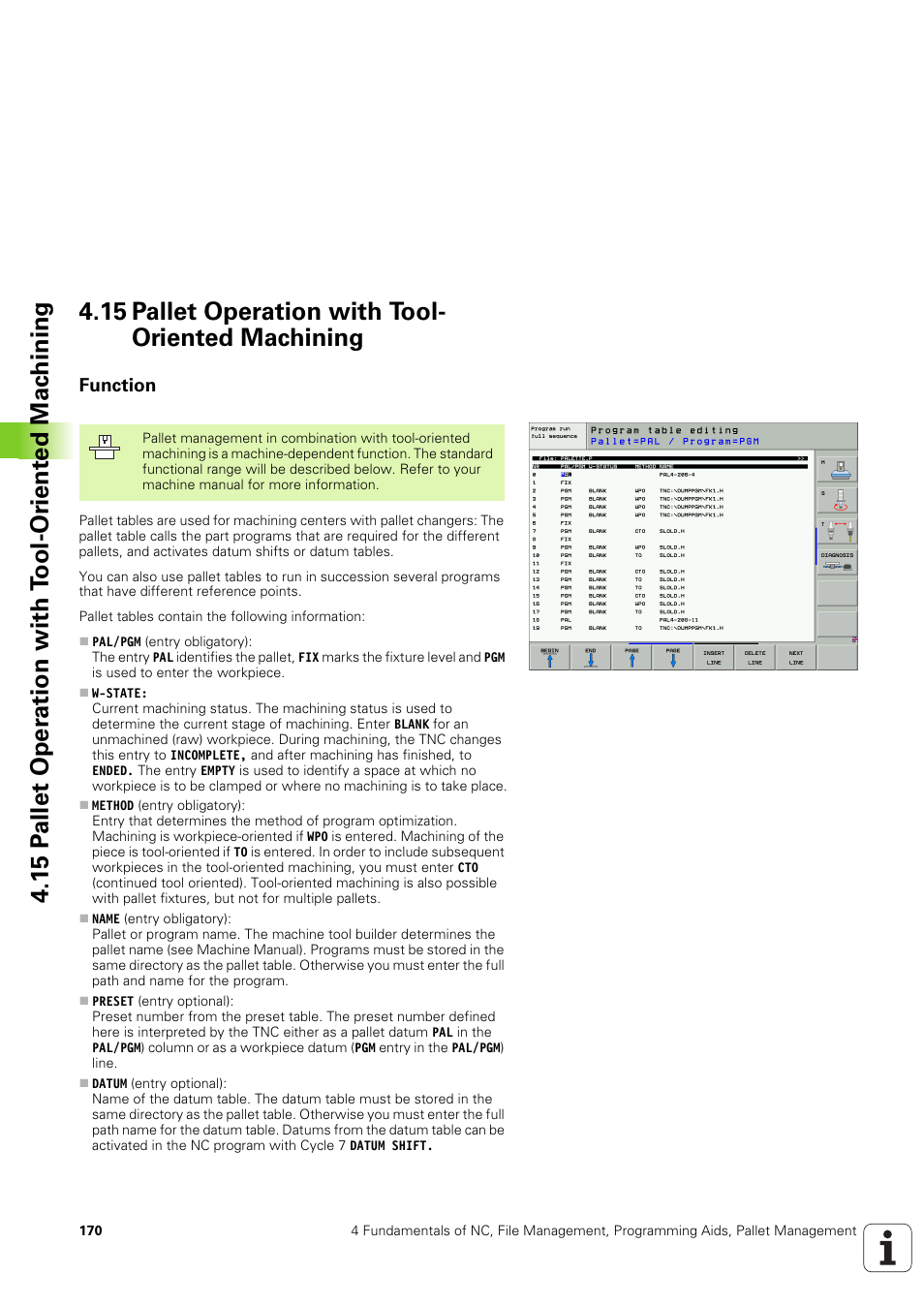 15 pallet operation with tool- oriented machining, Function, 15 pallet operation with tool-oriented machining | HEIDENHAIN iTNC 530 (340 49x-03) User Manual | Page 170 / 753