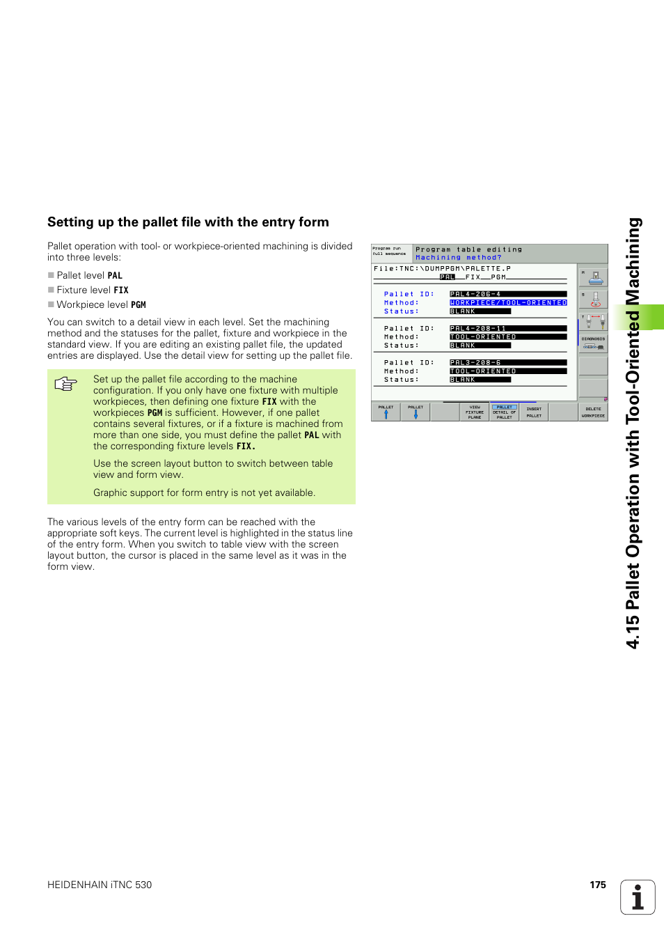 Setting up the pallet file with the entry form | HEIDENHAIN iTNC 530 (340 49x-03) User Manual | Page 175 / 753