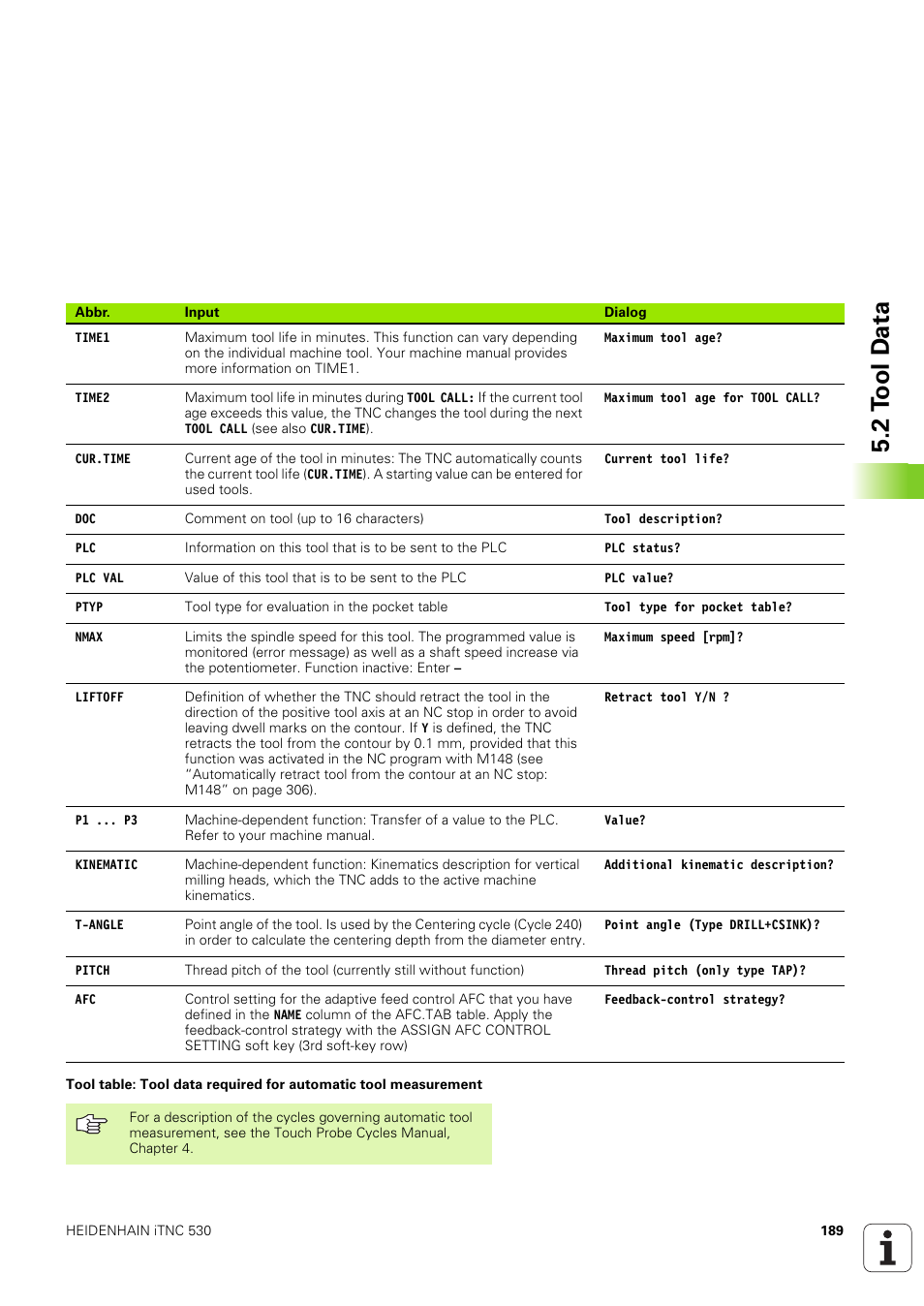 2 t o ol d a ta | HEIDENHAIN iTNC 530 (340 49x-03) User Manual | Page 189 / 753
