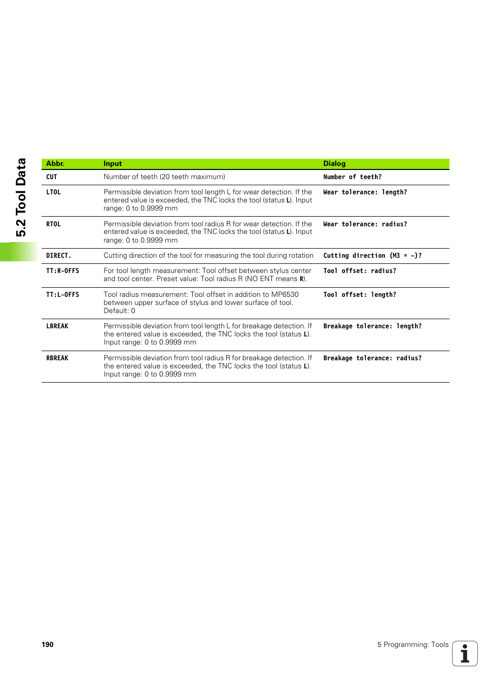 2 t o ol d a ta | HEIDENHAIN iTNC 530 (340 49x-03) User Manual | Page 190 / 753