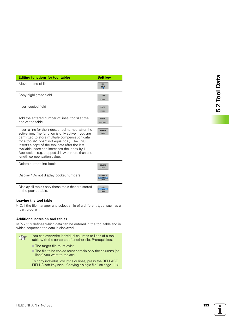 2 t o ol d a ta | HEIDENHAIN iTNC 530 (340 49x-03) User Manual | Page 193 / 753